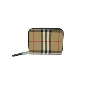 Burberry Compact Round Long Wallet Canvas Beige Black
